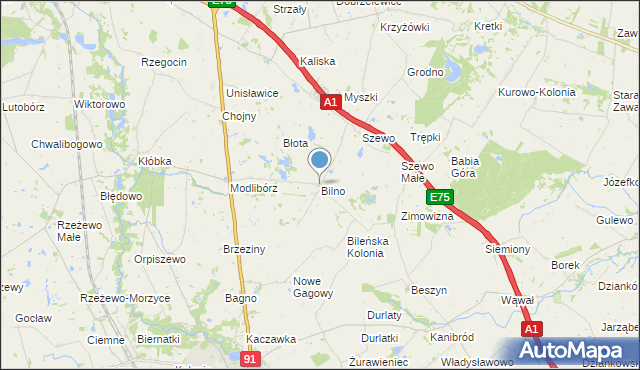 mapa Bilno, Bilno gmina Lubień Kujawski na mapie Targeo